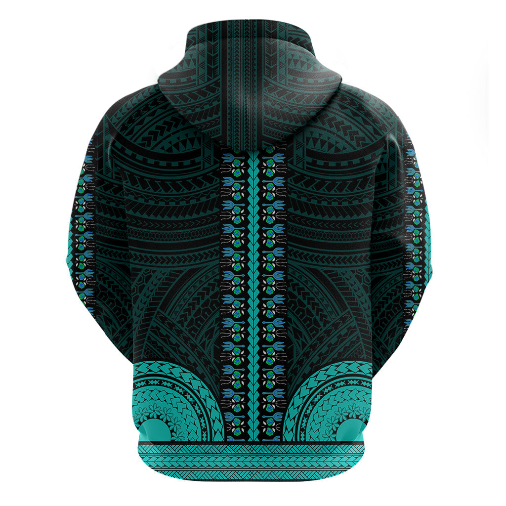 African Dashiki Hoodie With Polynesian Pattern - Teal LT9