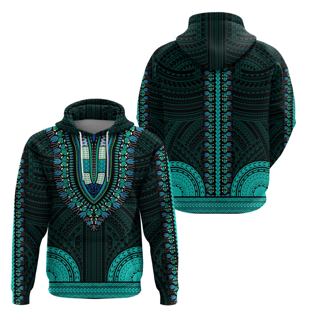 African Dashiki Hoodie With Polynesian Pattern - Teal LT9