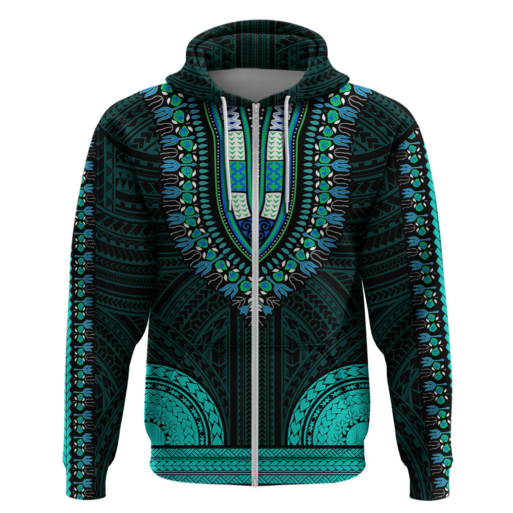 African Dashiki Hoodie With Polynesian Pattern - Teal LT9