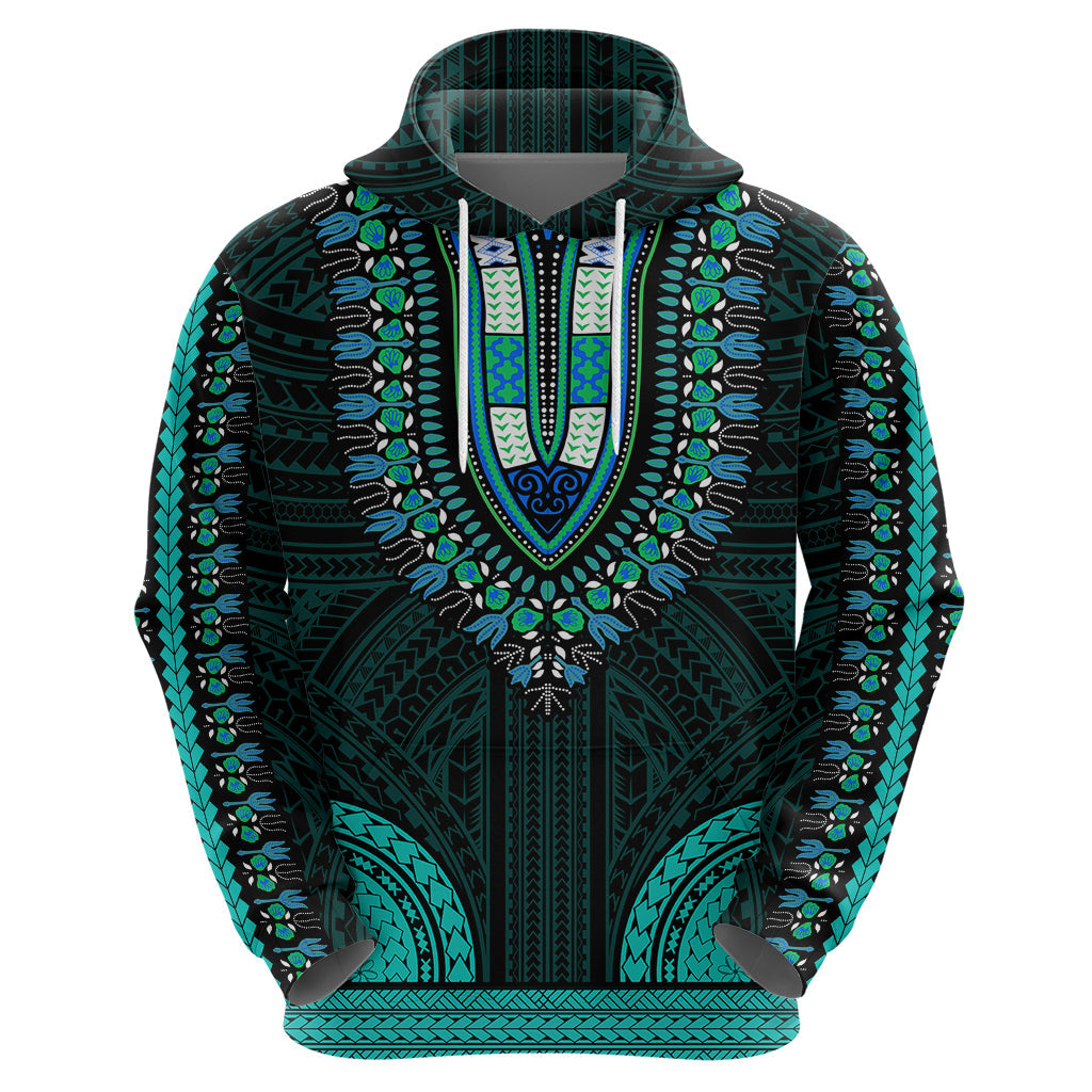 African Dashiki Hoodie With Polynesian Pattern - Teal LT9