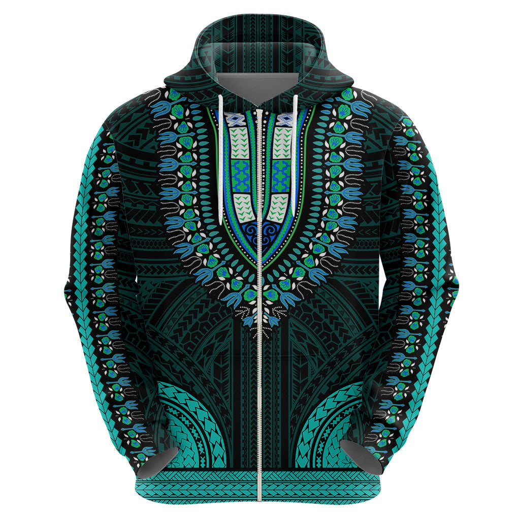 African Dashiki Hoodie With Polynesian Pattern - Teal LT9