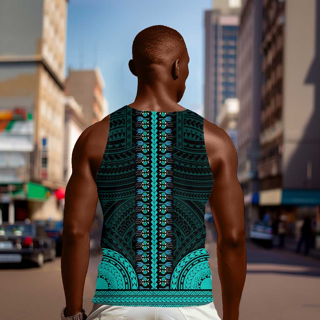 African Dashiki and Polynesian Pattern Men Tank Top Teal LT9