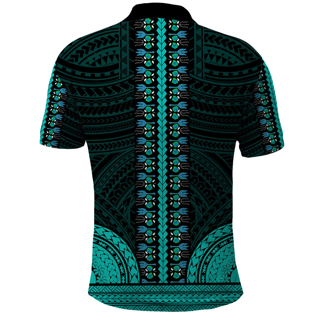 African Dashiki Polo Shirt With Polynesian Pattern - Teal LT9