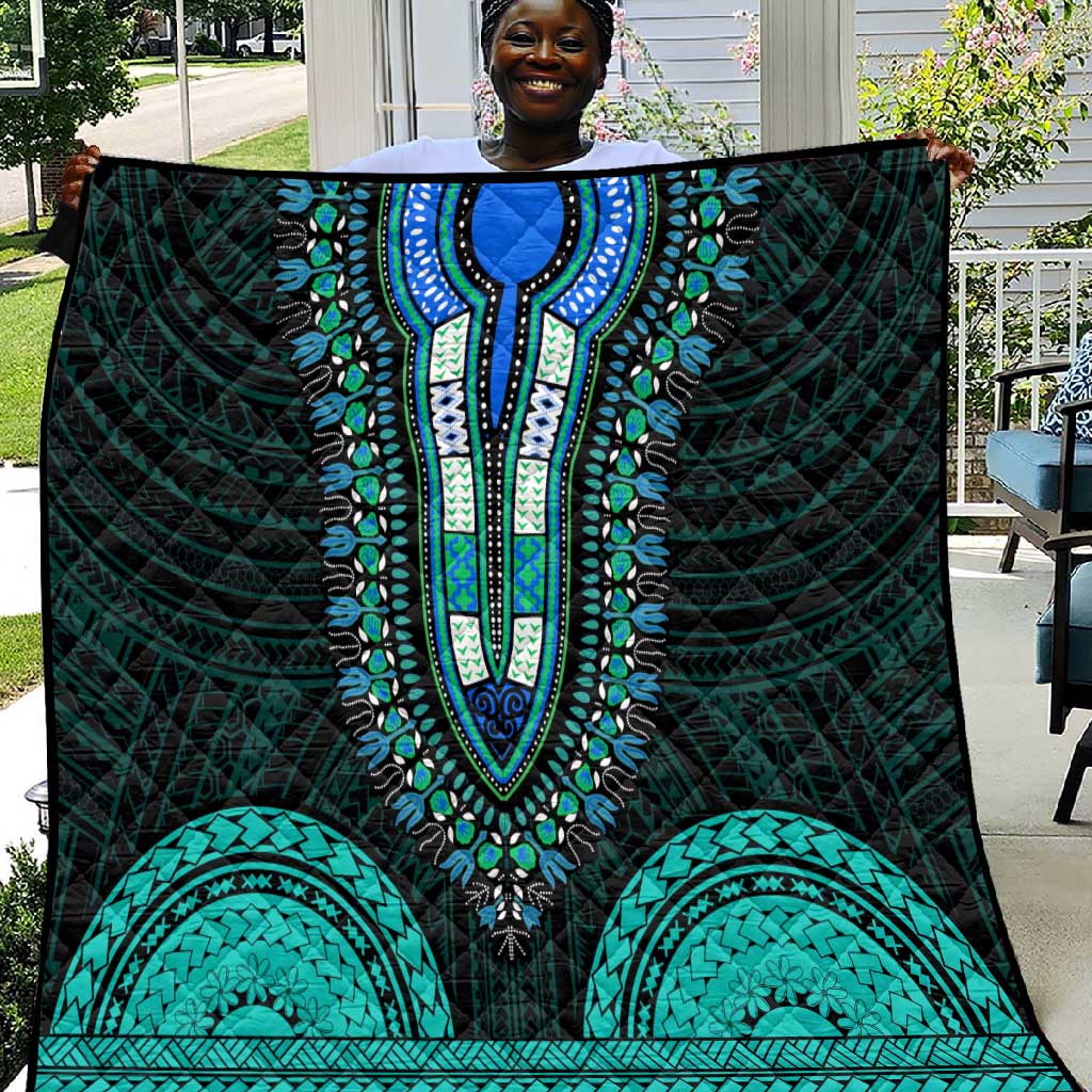 African Dashiki and Polynesian Pattern Quilt Teal LT9