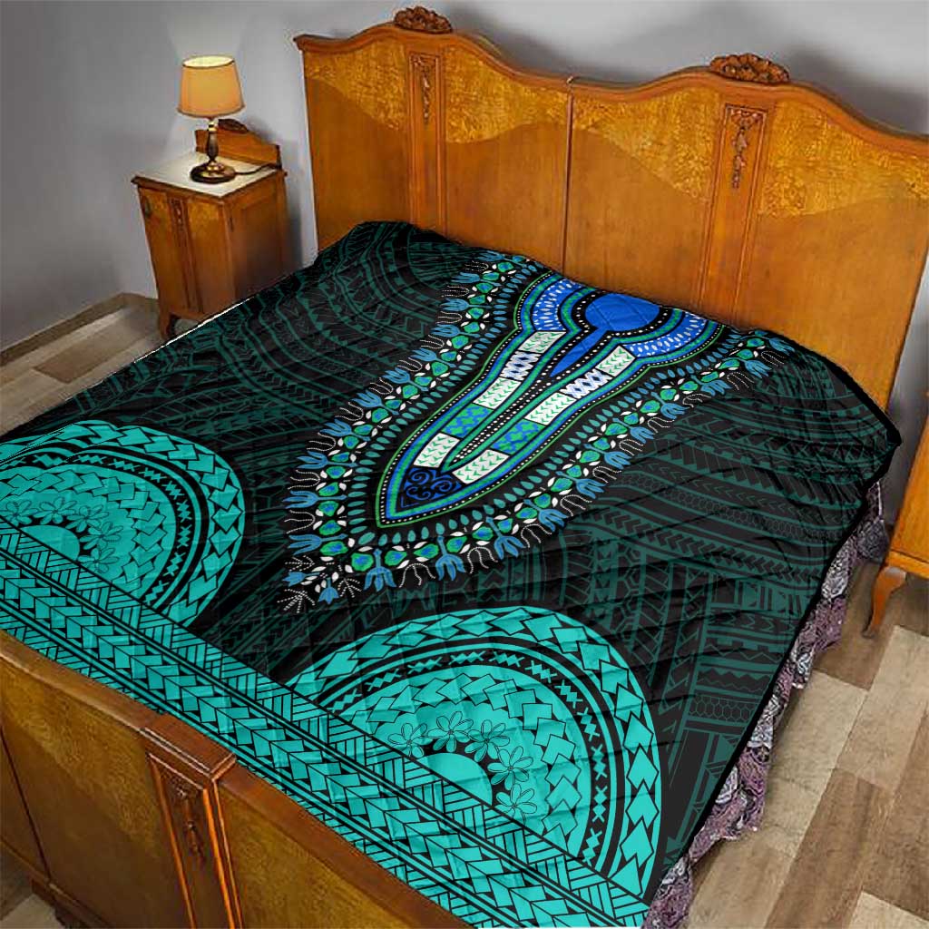 African Dashiki and Polynesian Pattern Quilt Teal LT9