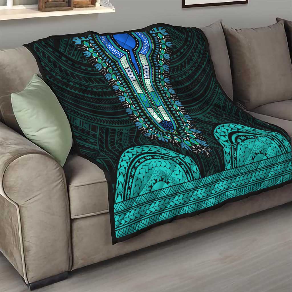 African Dashiki and Polynesian Pattern Quilt Teal LT9