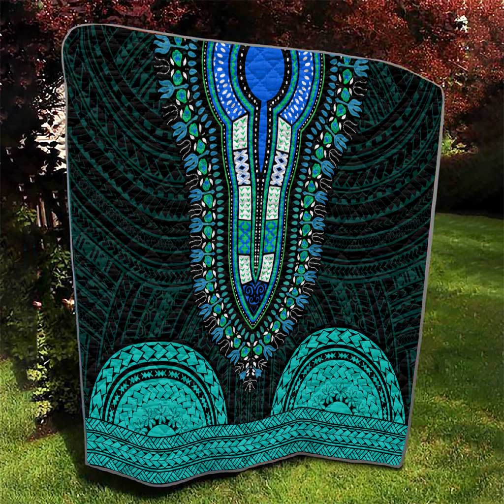 African Dashiki and Polynesian Pattern Quilt Teal LT9