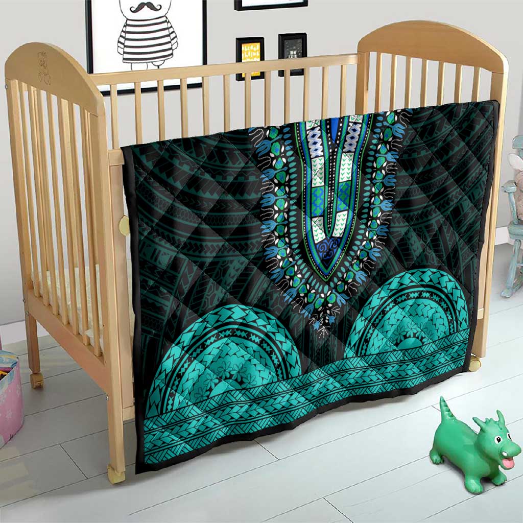 African Dashiki and Polynesian Pattern Quilt Teal LT9