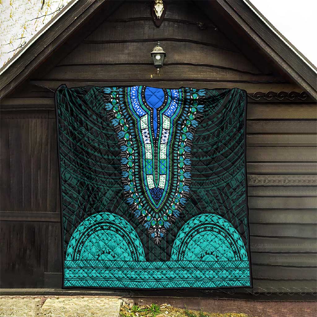 African Dashiki and Polynesian Pattern Quilt Teal LT9