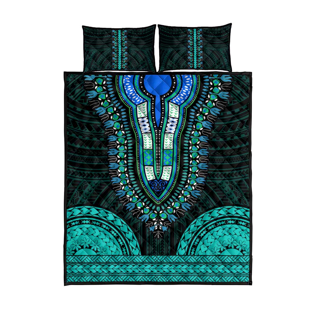 African Dashiki and Polynesian Pattern Quilt Bed Set Teal LT9