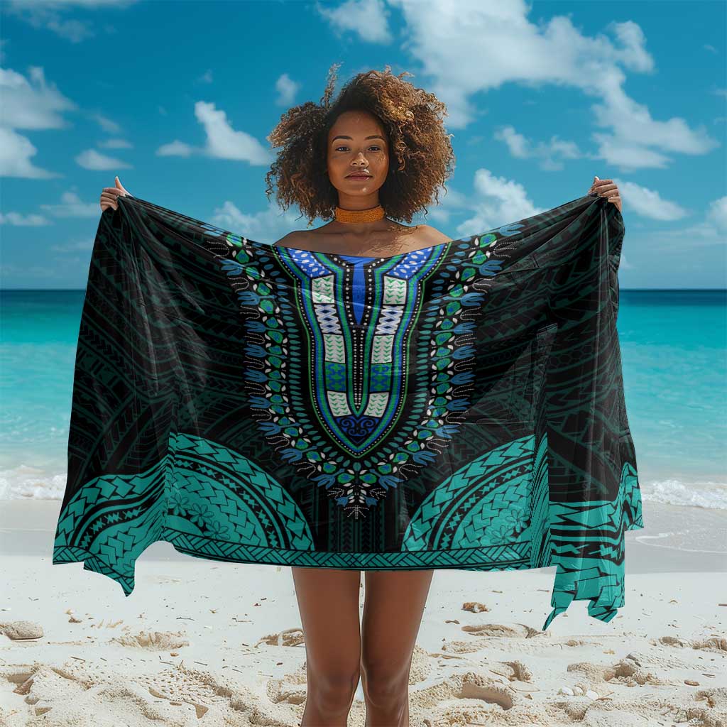 African Dashiki and Polynesian Pattern Sarong Teal LT9