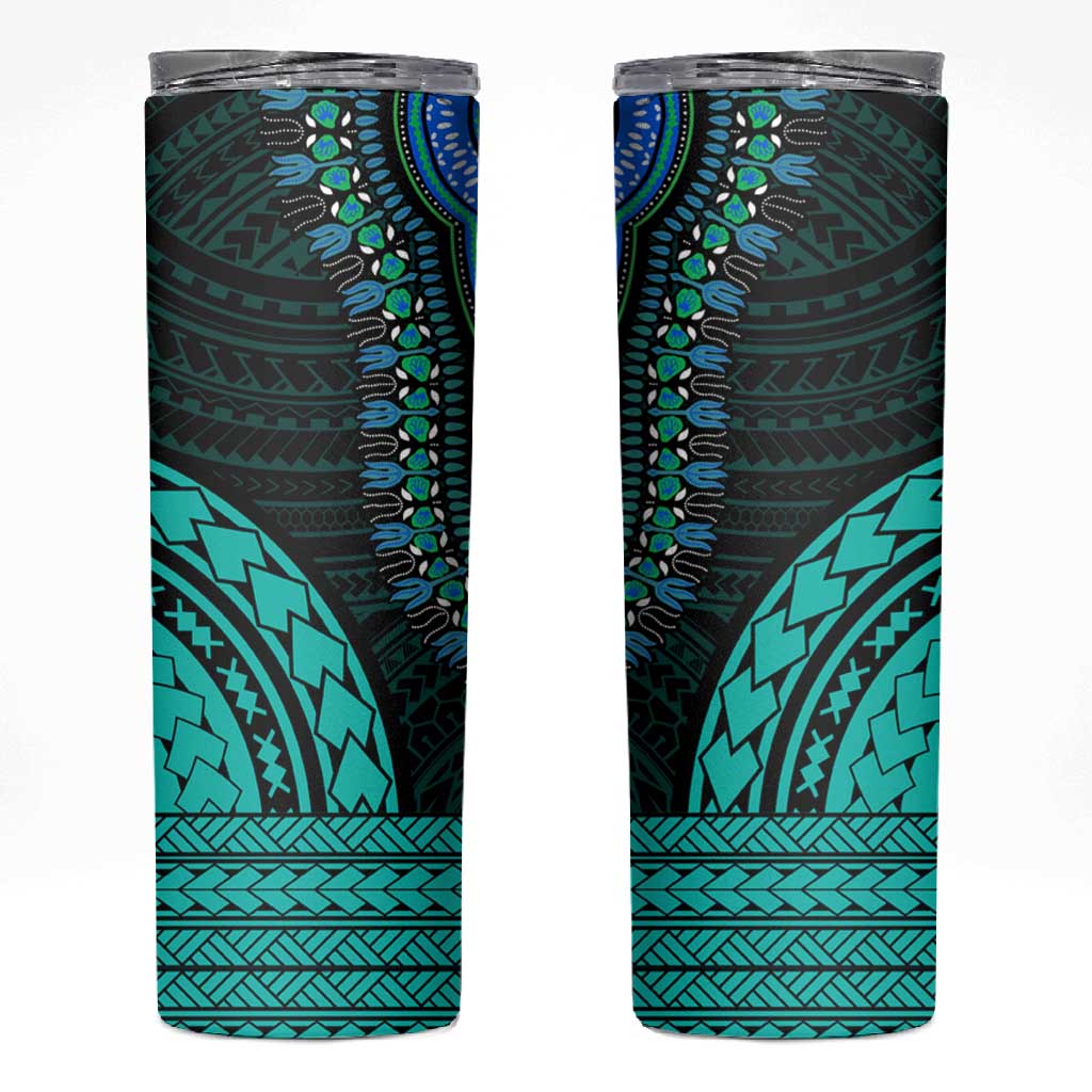 African Dashiki and Polynesian Pattern Skinny Tumbler Teal LT9