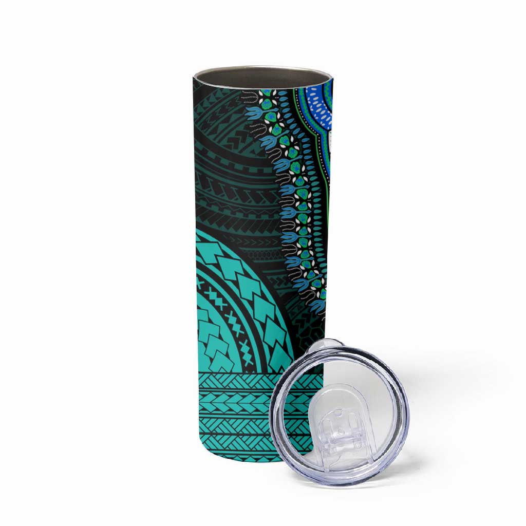African Dashiki and Polynesian Pattern Skinny Tumbler Teal LT9