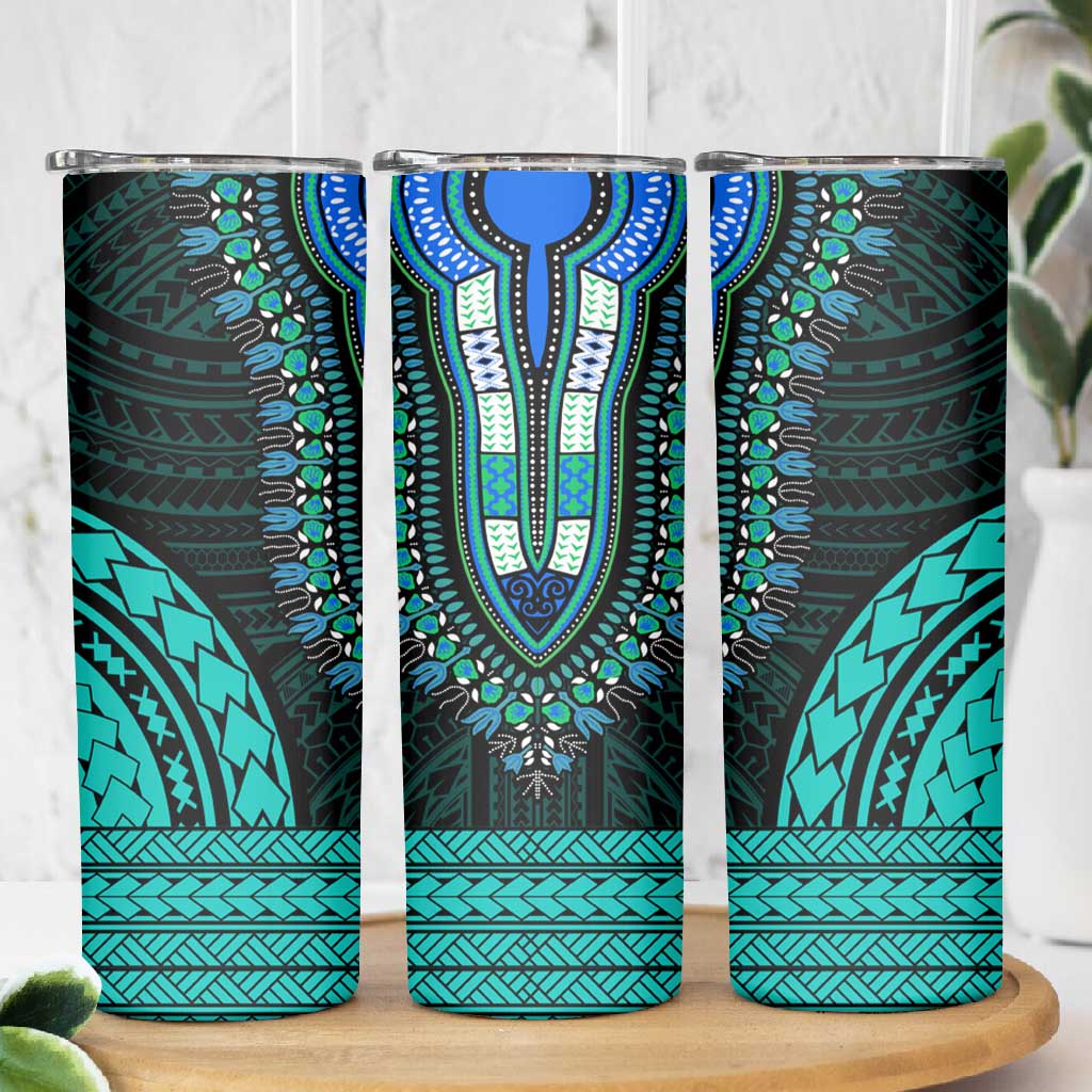African Dashiki and Polynesian Pattern Skinny Tumbler Teal LT9