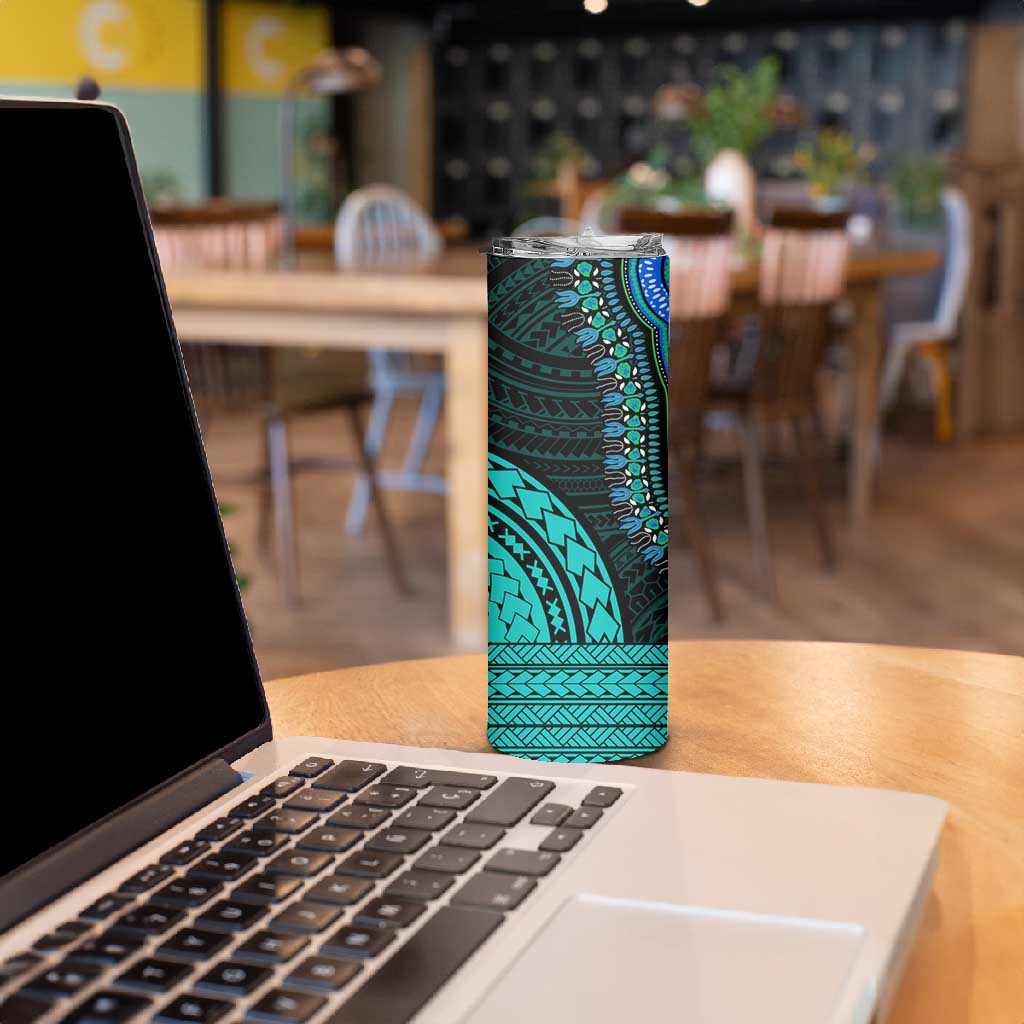 African Dashiki and Polynesian Pattern Skinny Tumbler Teal LT9