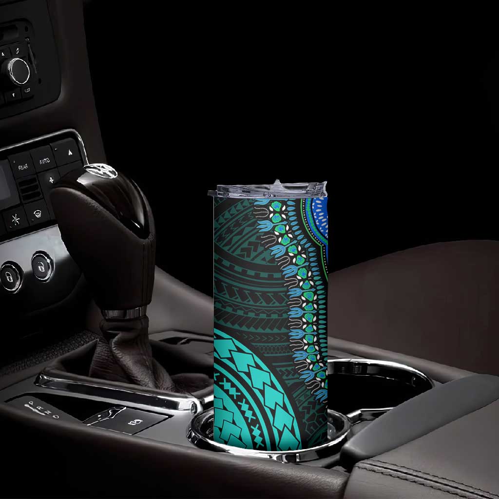 African Dashiki and Polynesian Pattern Skinny Tumbler Teal LT9