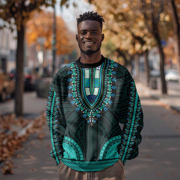 African Dashiki and Polynesian Pattern Sweatshirt Teal LT9
