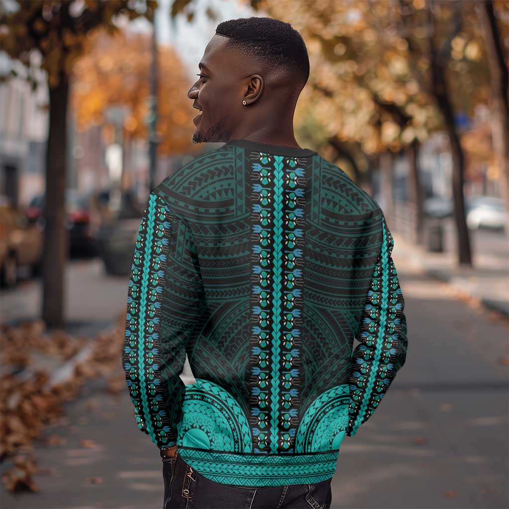 African Dashiki and Polynesian Pattern Sweatshirt Teal LT9