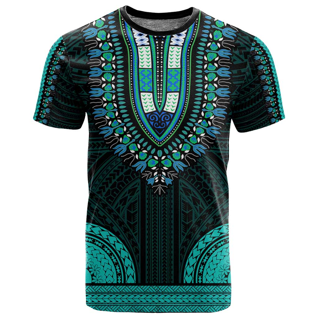 African Dashiki and Polynesian Pattern T shirt Teal LT9