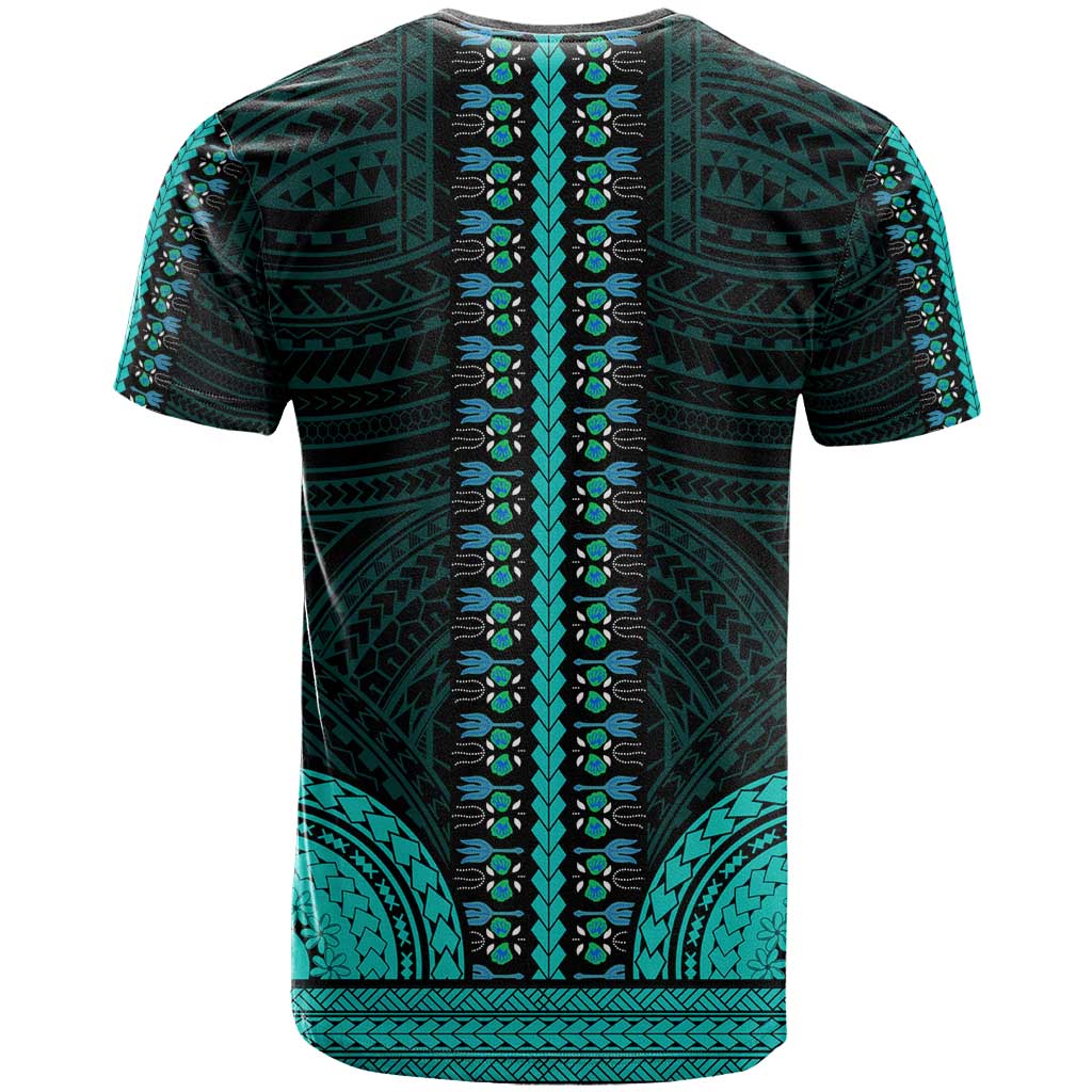 African Dashiki and Polynesian Pattern T shirt Teal LT9