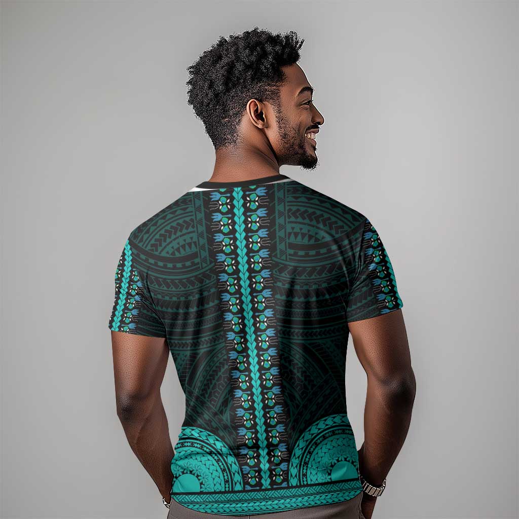 African Dashiki and Polynesian Pattern T shirt Teal LT9