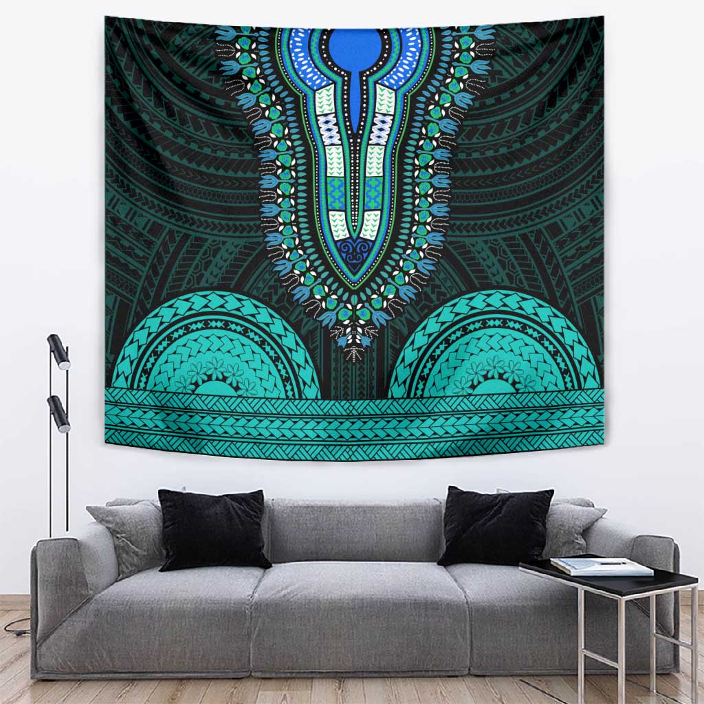 African Dashiki and Polynesian Pattern Tapestry Teal LT9