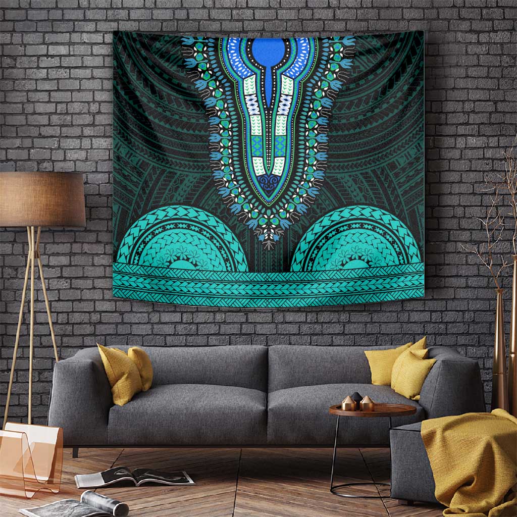 African Dashiki and Polynesian Pattern Tapestry Teal LT9