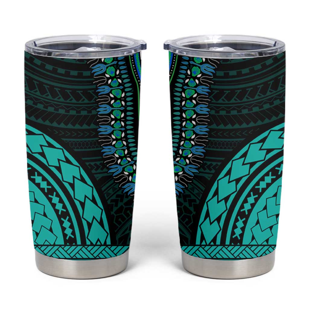 African Dashiki and Polynesian Pattern Tumbler Cup Teal LT9
