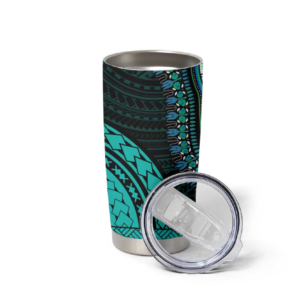 African Dashiki and Polynesian Pattern Tumbler Cup Teal LT9
