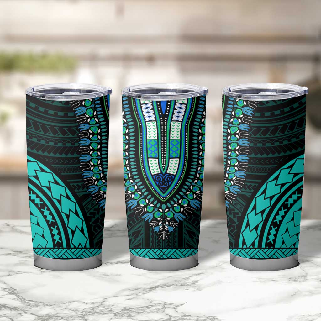 African Dashiki and Polynesian Pattern Tumbler Cup Teal LT9
