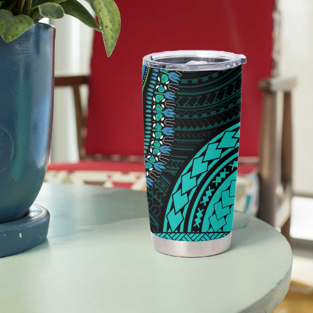 African Dashiki and Polynesian Pattern Tumbler Cup Teal LT9