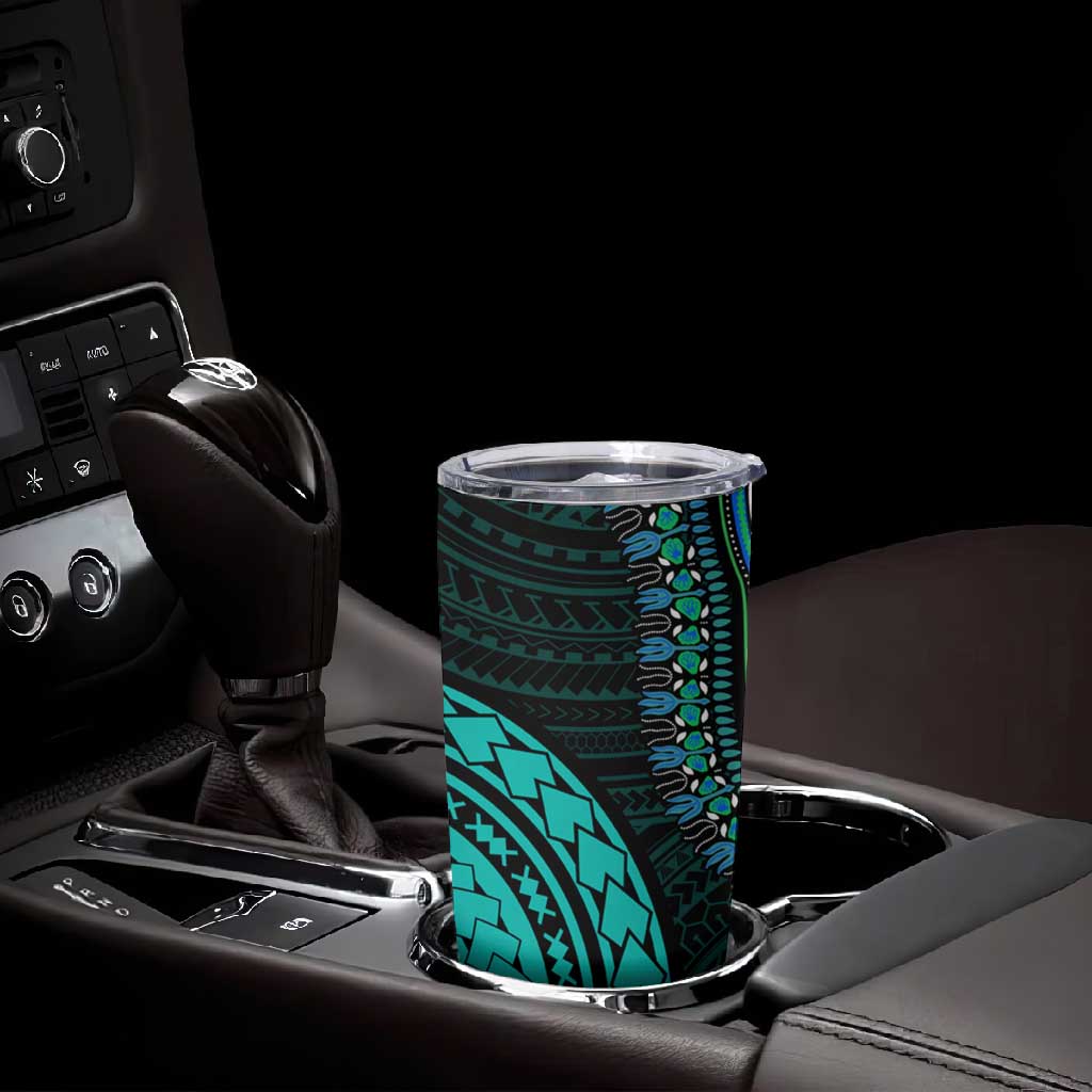 African Dashiki and Polynesian Pattern Tumbler Cup Teal LT9