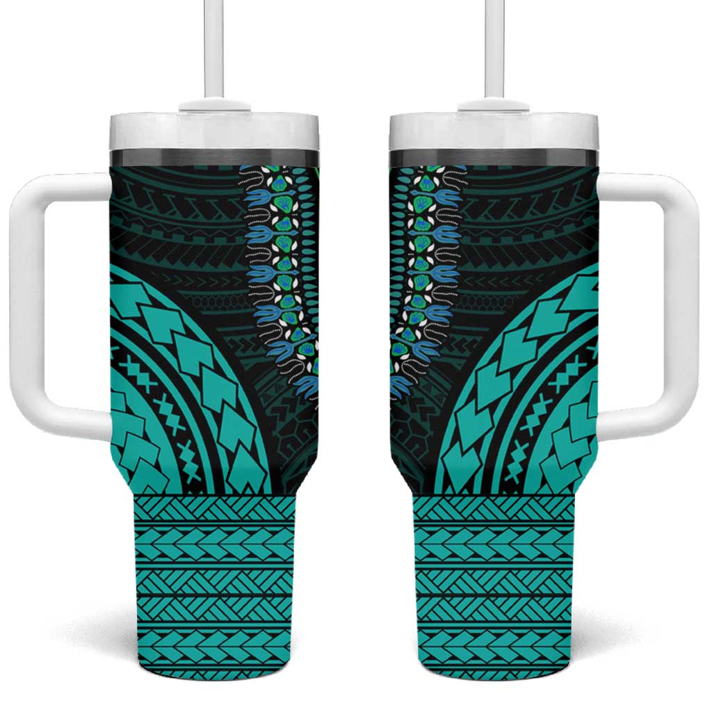 African Dashiki and Polynesian Pattern Tumbler With Handle Teal LT9