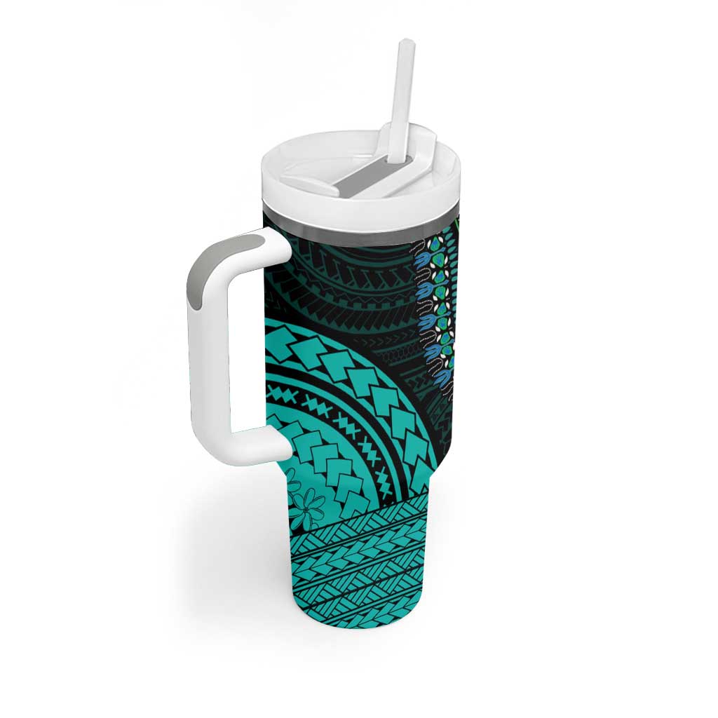 African Dashiki and Polynesian Pattern Tumbler With Handle Teal LT9