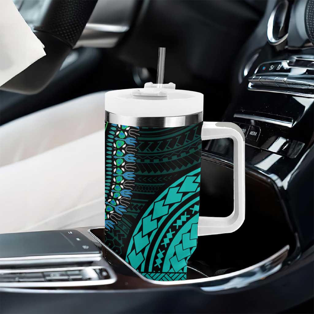African Dashiki and Polynesian Pattern Tumbler With Handle Teal LT9