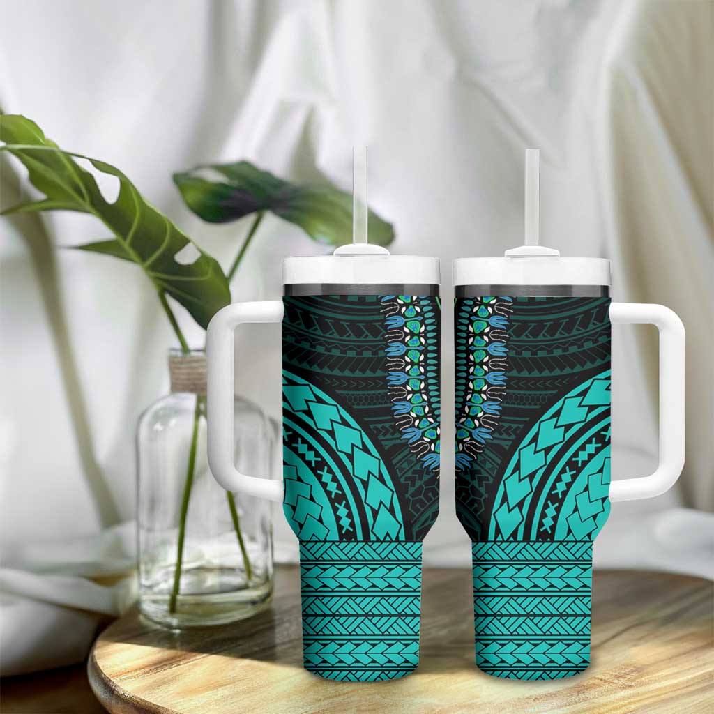 African Dashiki and Polynesian Pattern Tumbler With Handle Teal LT9
