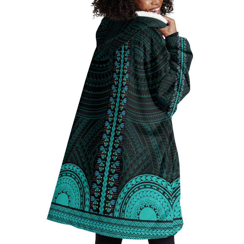 African Dashiki and Polynesian Pattern Wearable Blanket Hoodie Teal LT9