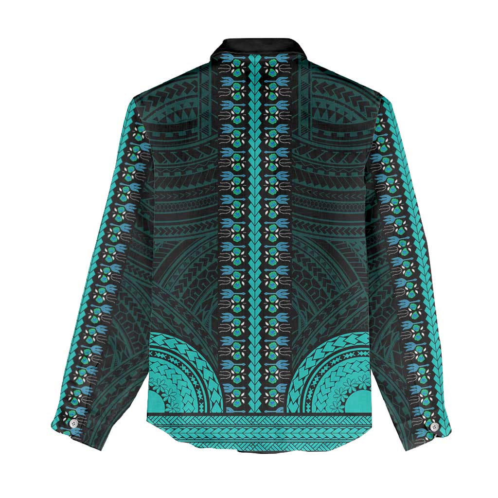 African Dashiki and Polynesian Pattern Women Casual Shirt Teal LT9
