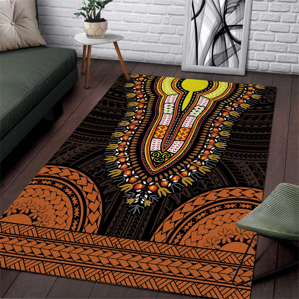 African Dashiki and Polynesian Pattern Area Rug Gold LT9