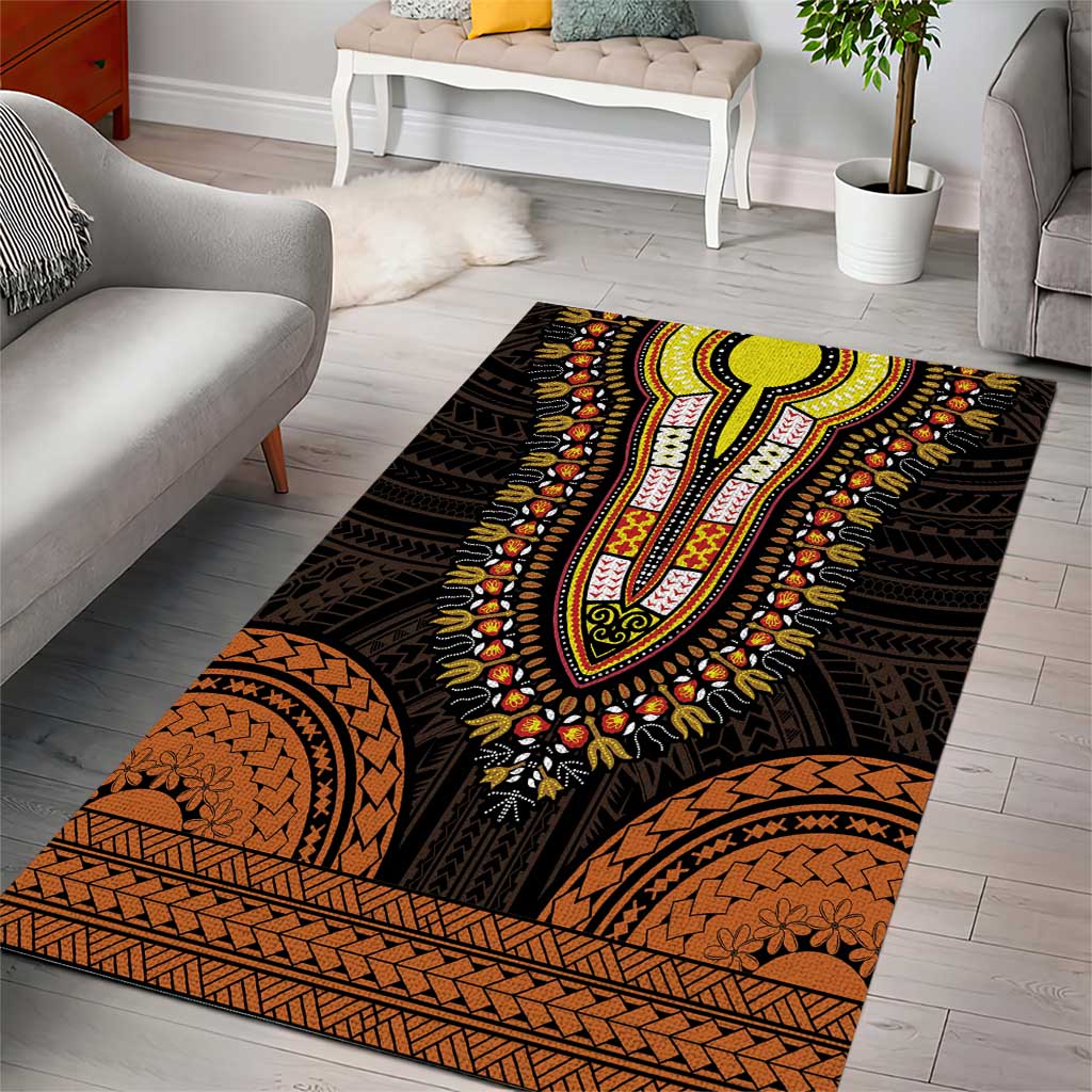 African Dashiki and Polynesian Pattern Area Rug Gold LT9
