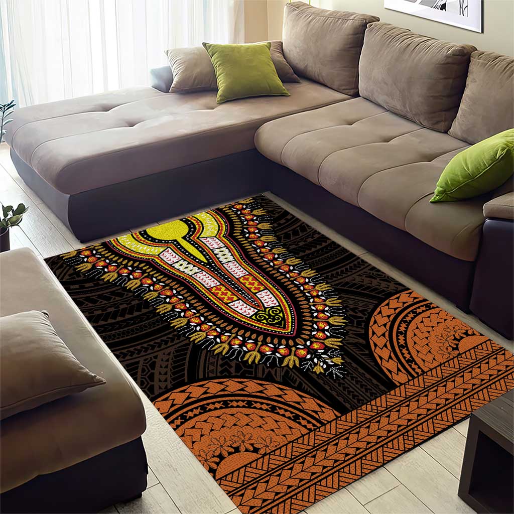 African Dashiki and Polynesian Pattern Area Rug Gold LT9