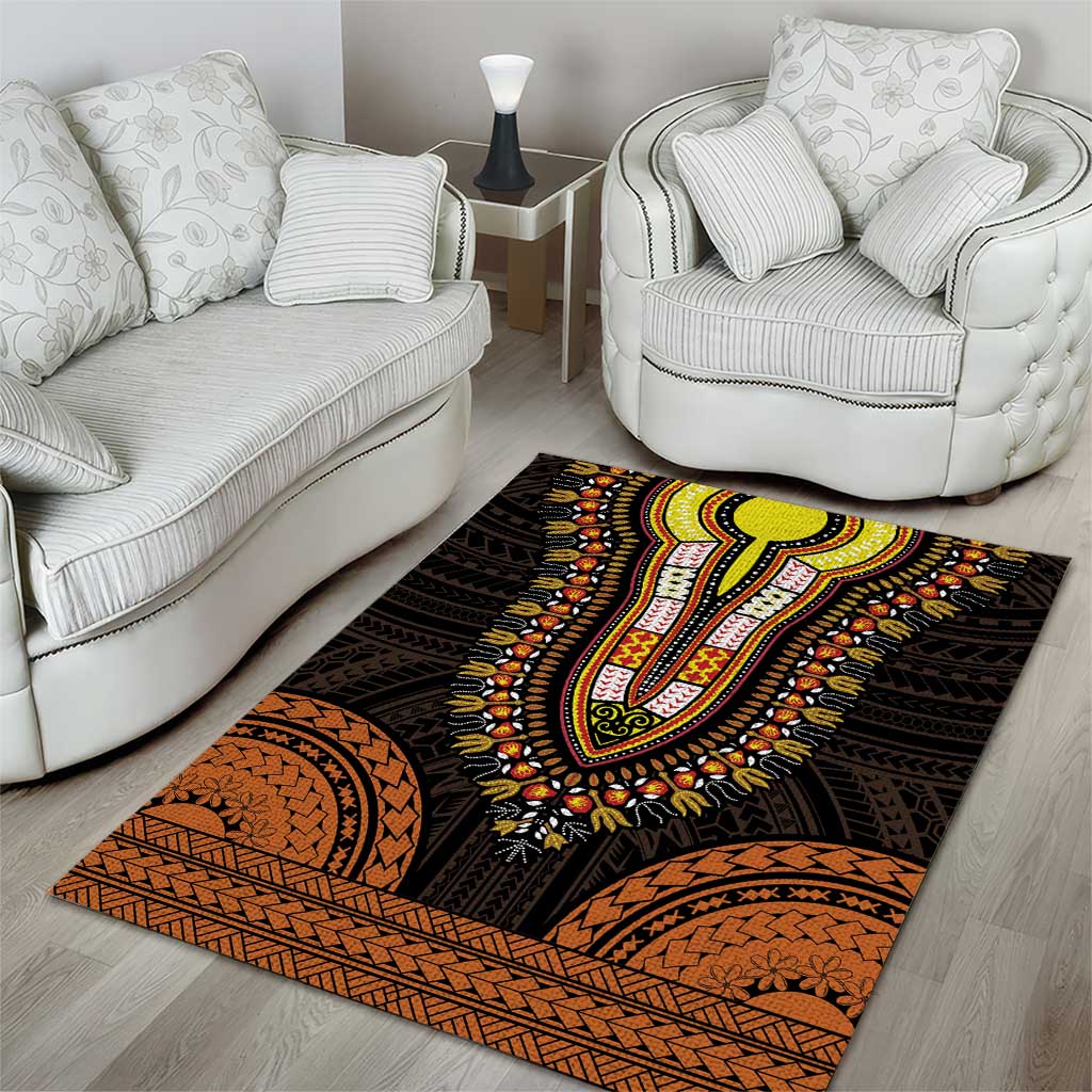 African Dashiki and Polynesian Pattern Area Rug Gold LT9