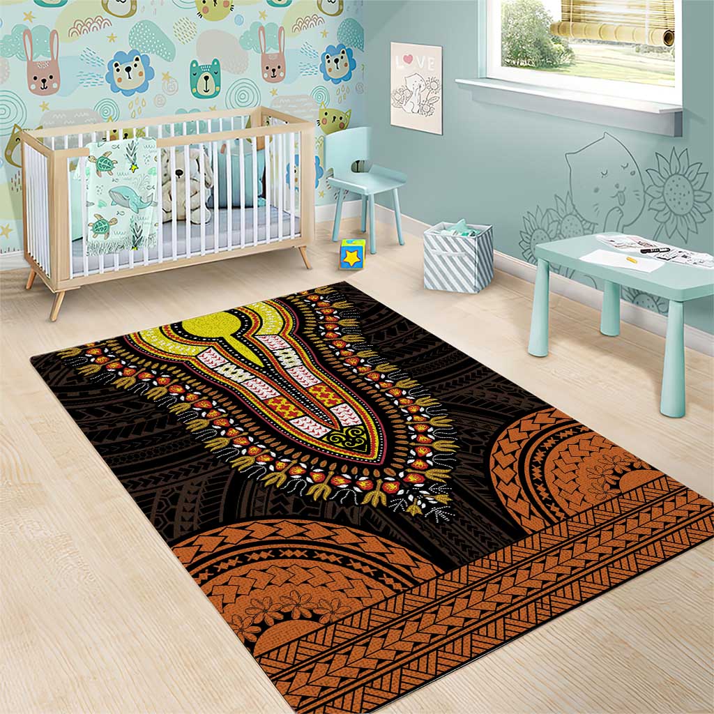 African Dashiki and Polynesian Pattern Area Rug Gold LT9