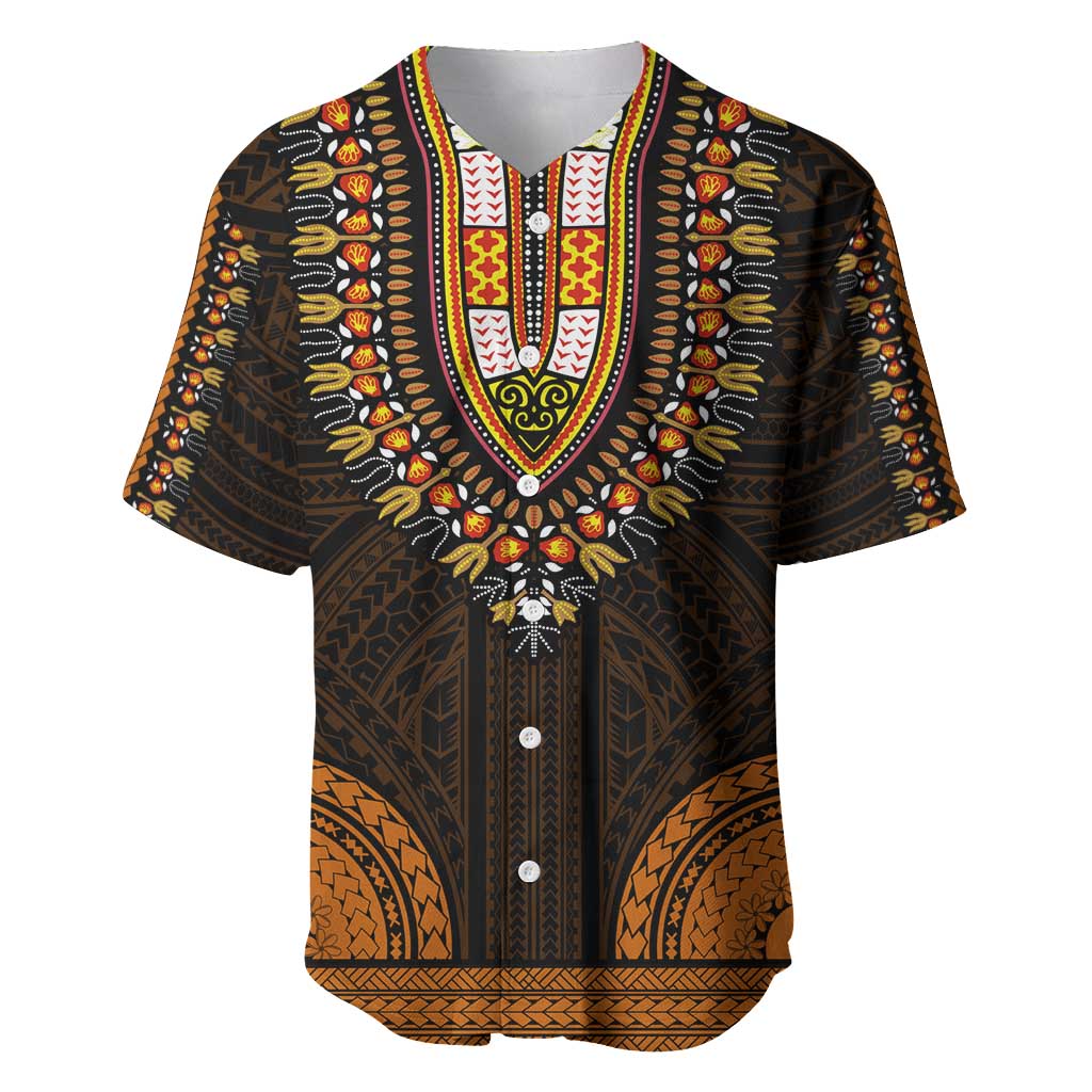 African Dashiki and Polynesian Pattern Baseball Jersey Gold LT9