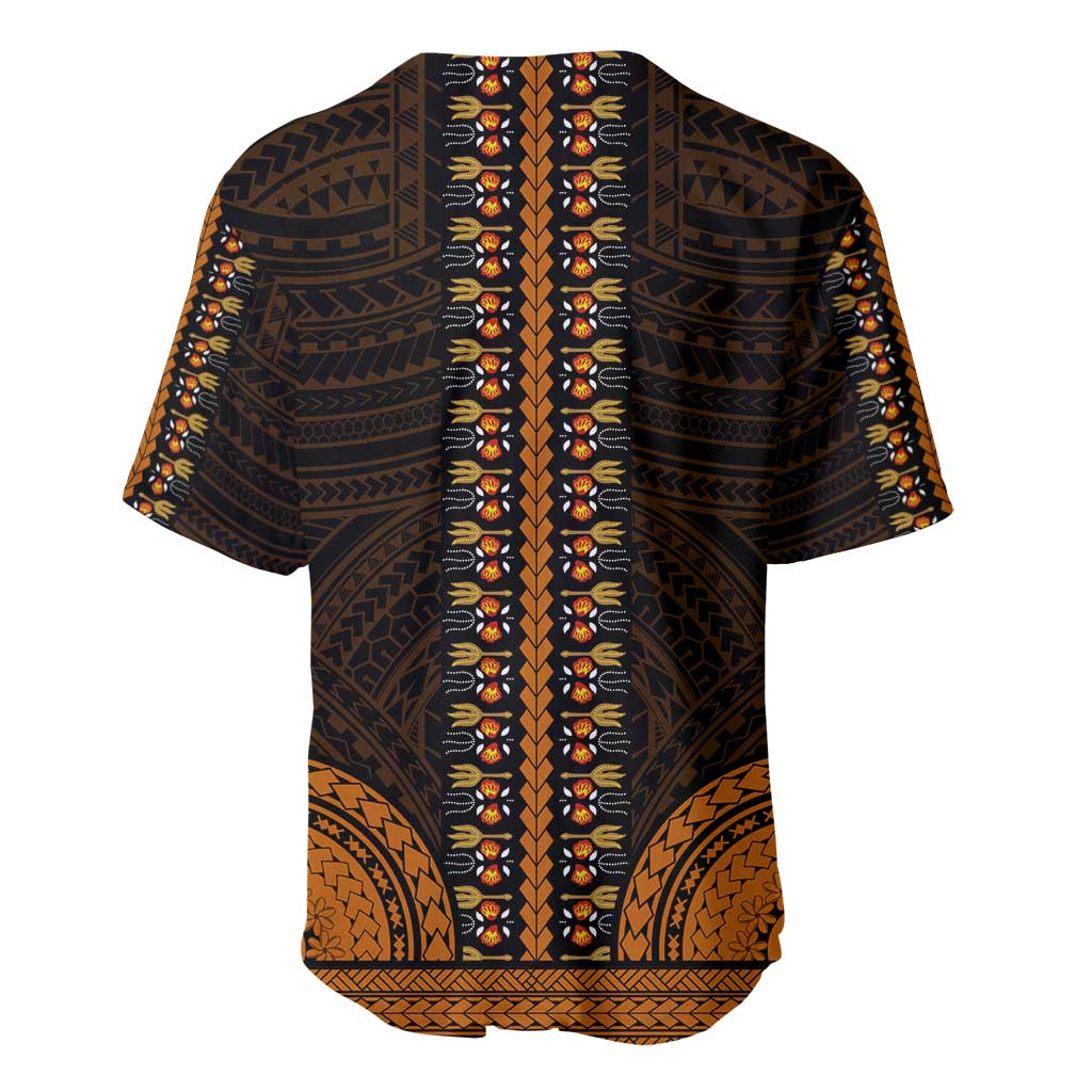 African Dashiki and Polynesian Pattern Baseball Jersey Gold LT9