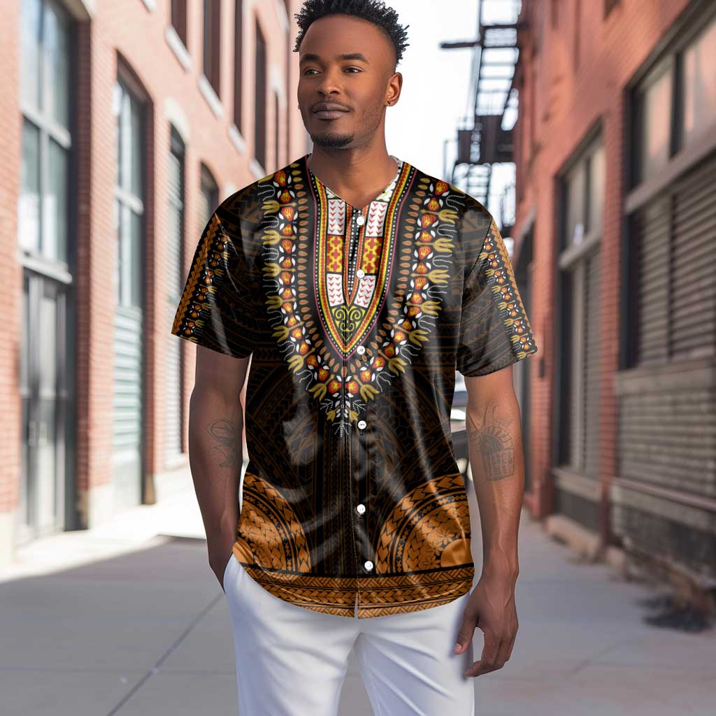 African Dashiki and Polynesian Pattern Baseball Jersey Gold LT9