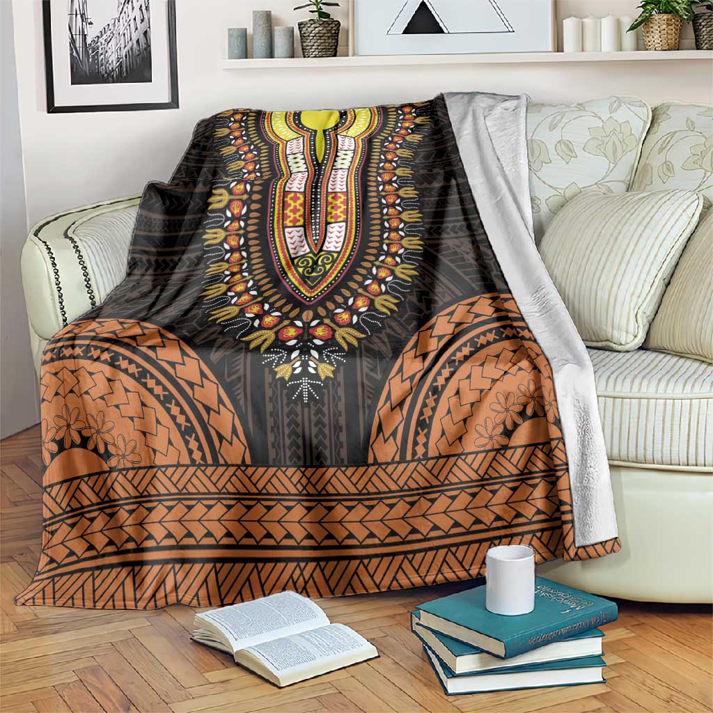 African Dashiki and Polynesian Pattern Blanket Gold LT9