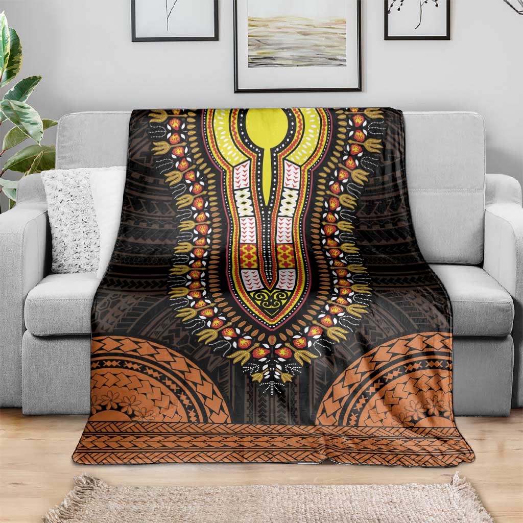 African Dashiki and Polynesian Pattern Blanket Gold LT9
