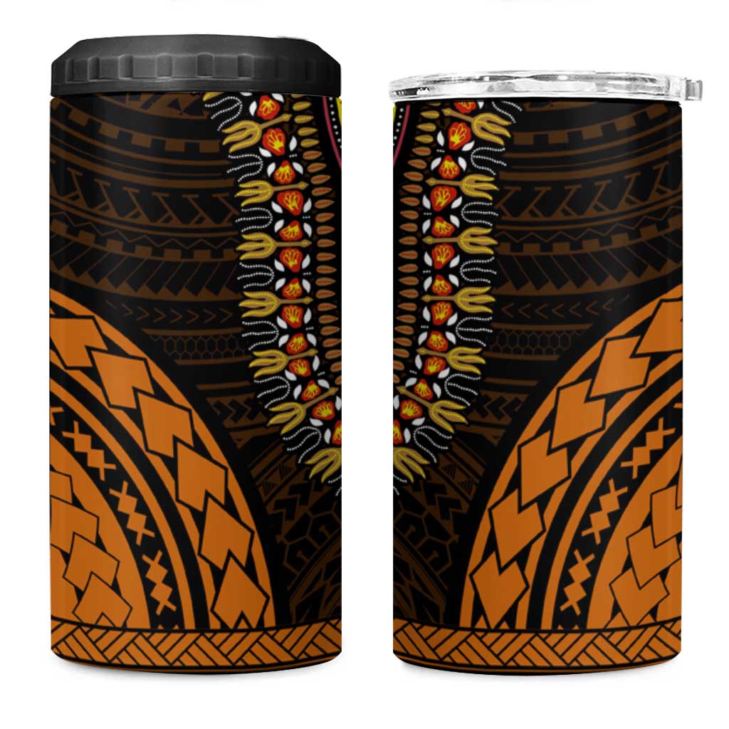 African Dashiki and Polynesian Pattern 4 in 1 Can Cooler Tumbler Gold LT9