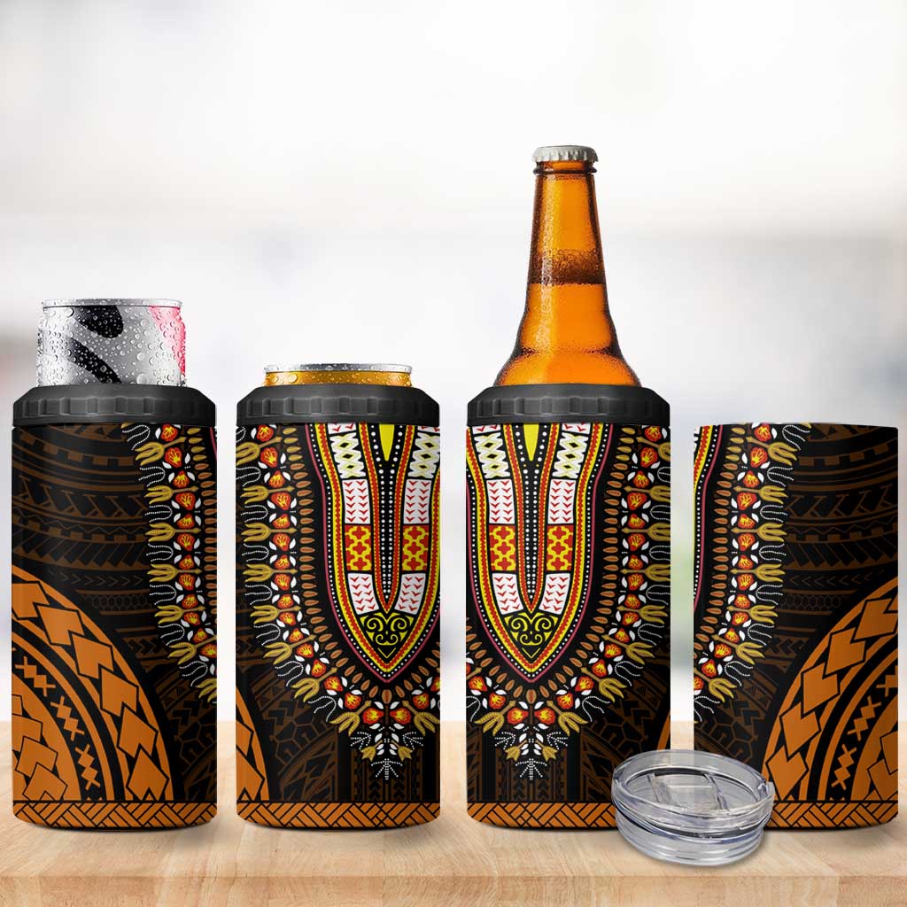 African Dashiki and Polynesian Pattern 4 in 1 Can Cooler Tumbler Gold LT9